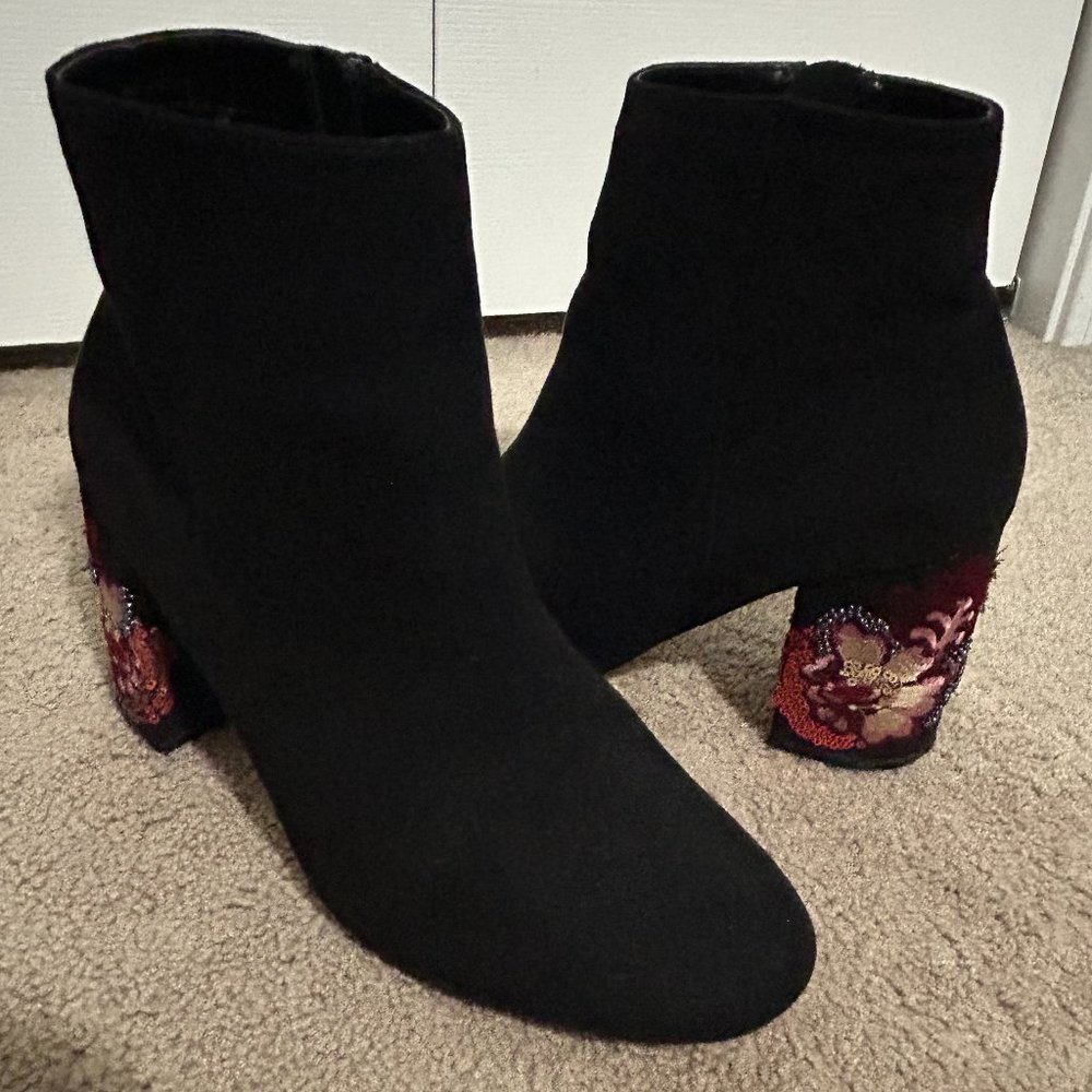 Embroidered Suede Booties